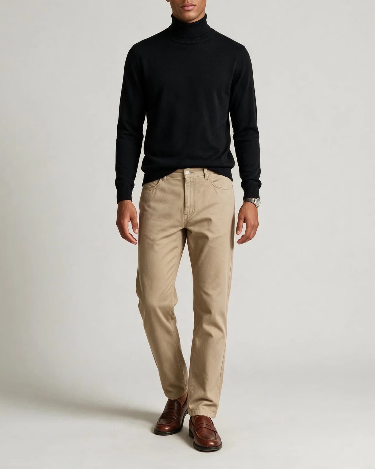 Sort Merino Uld turtleneck, på model