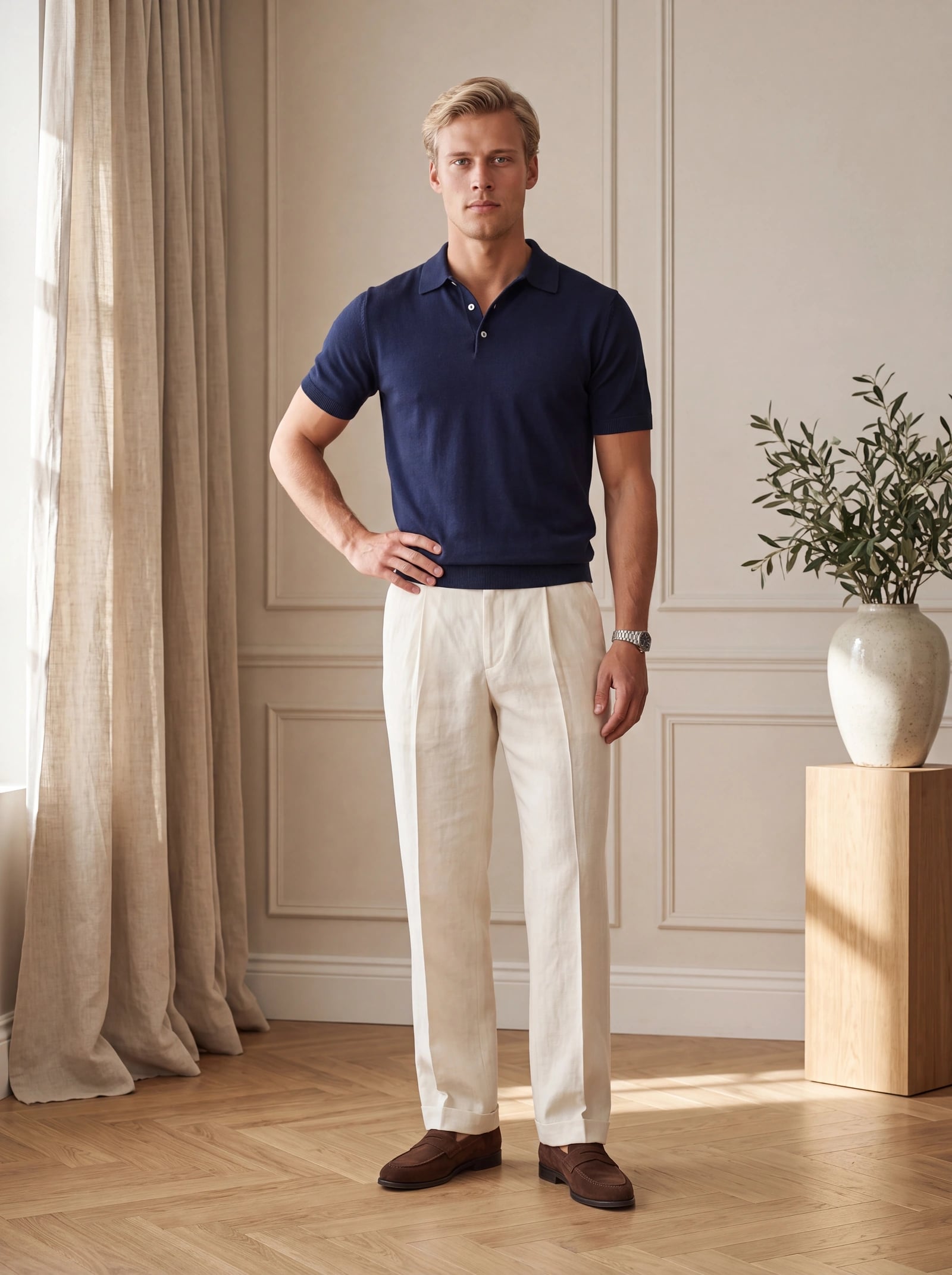 Navy kortærmet polo