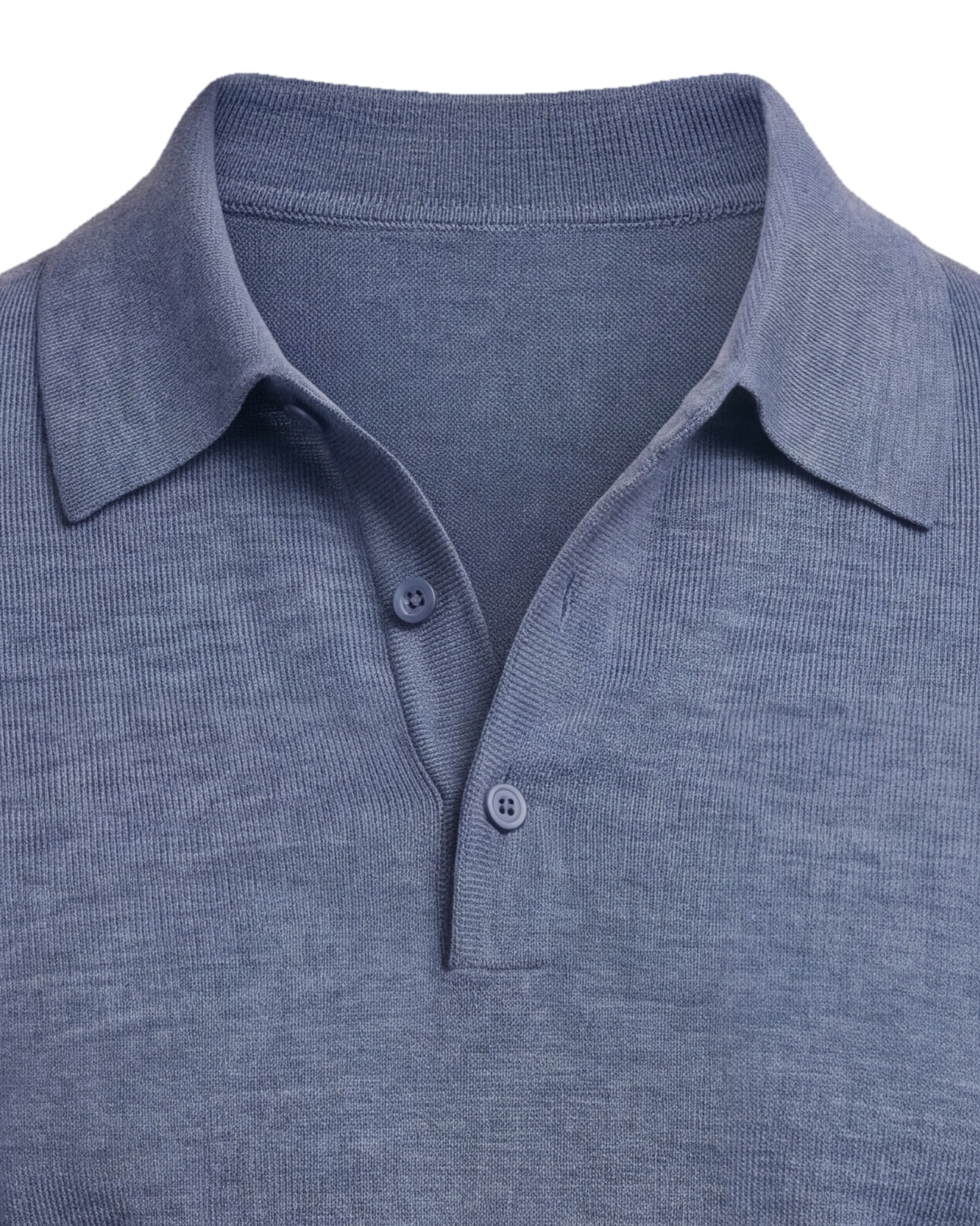 Grey Long Sleeve Merino Wool Polo, neckline detail