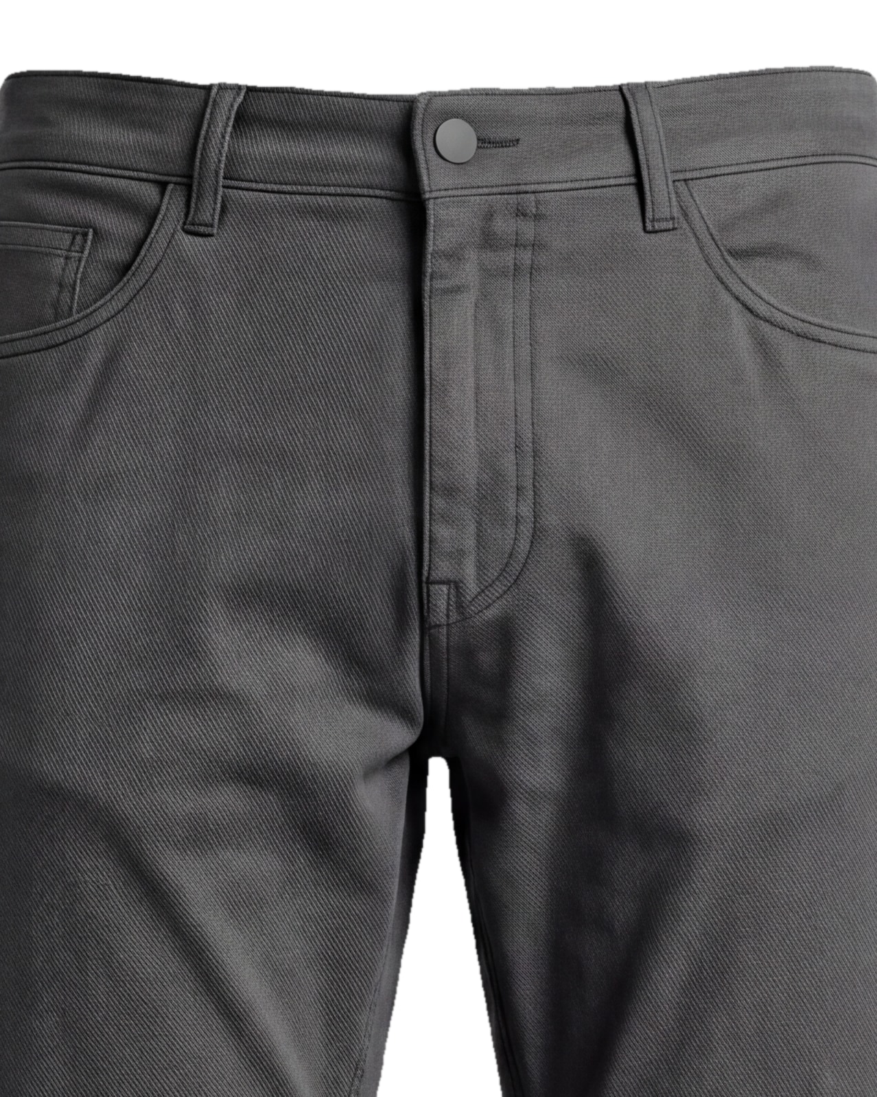 Koksgrå bomulds-chinos, detalje af linningen