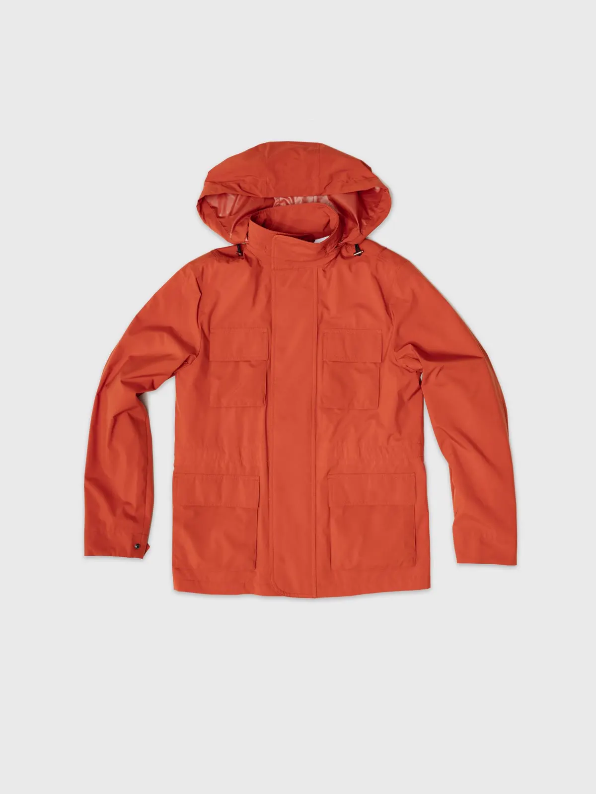 Orange field jacket with a hood
