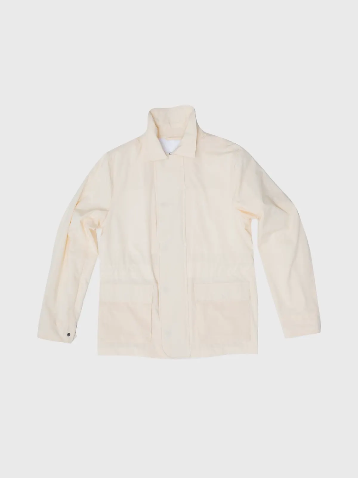 Off-white field jacket with a stand collar and flap pockets