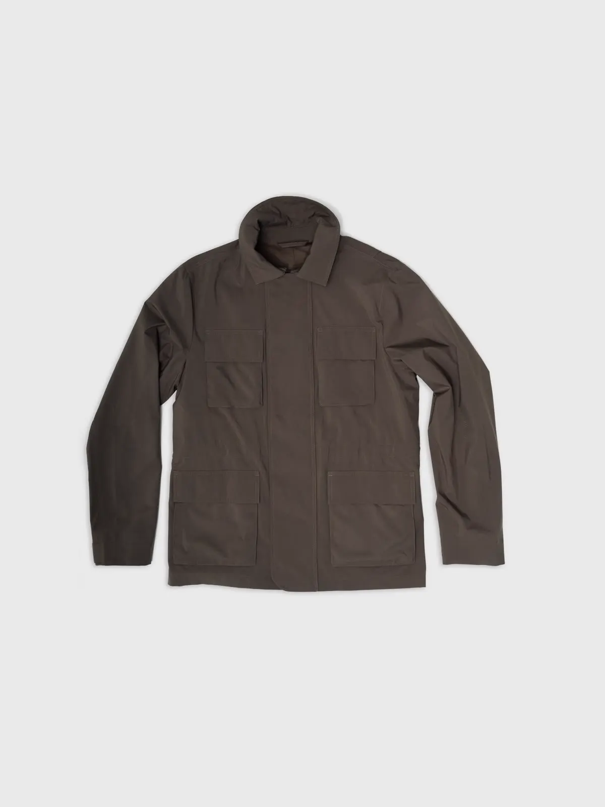 Dark brown field jacket with a stand collar