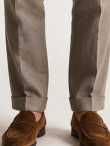 Beige Double-Breasted Wool, Silk & Linen Suit, hem detail
