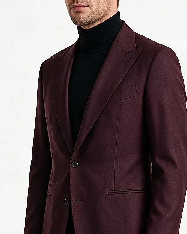 Bordeaux 2-Piece Super 120s Wool Suit, collar detail