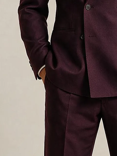 Bordeaux Double-Breasted Super 120s Wool Suit, pocket detail