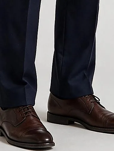 Navy Double-Breasted Super 120s Wool Suit, hem detail
