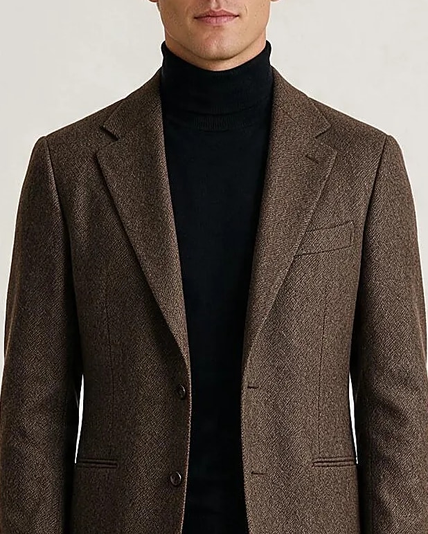 Brown 2-Piece Super 120s Wool Suit, collar detail