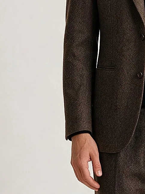 Brown 2-Piece Super 120s Wool Suit, cuff detail