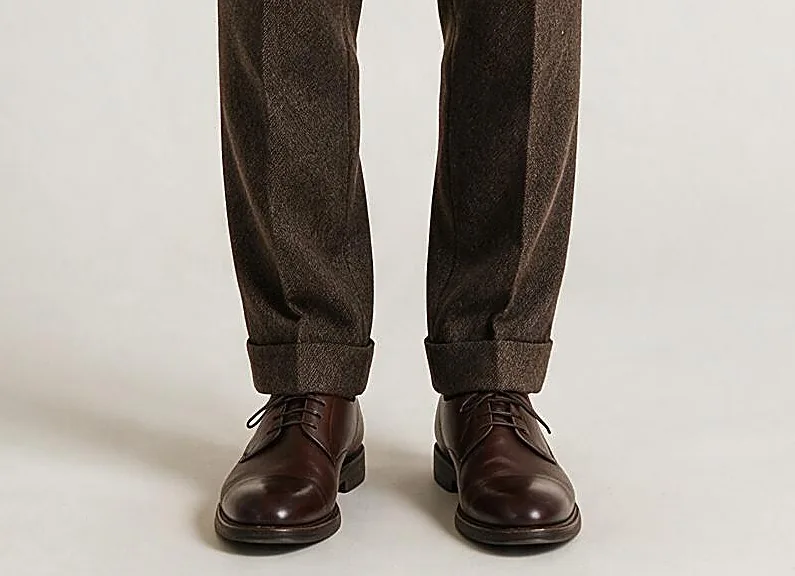 Brown 2-Piece Super 120s Wool Suit, hem detail