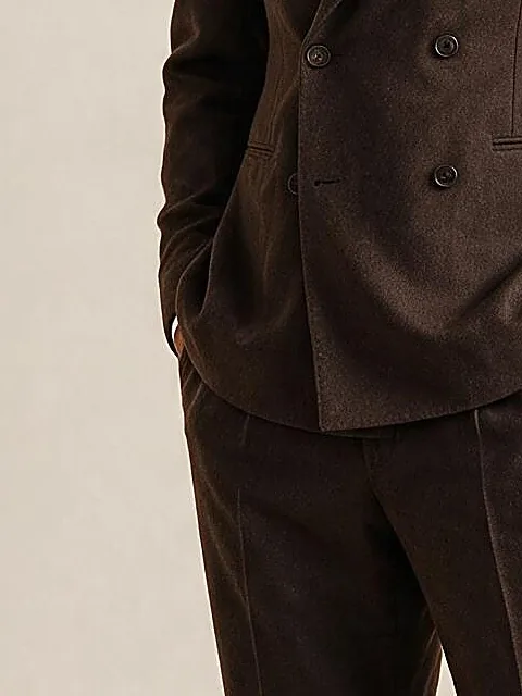 Brown Double-Breasted Super 120s Wool Suit, pocket detail