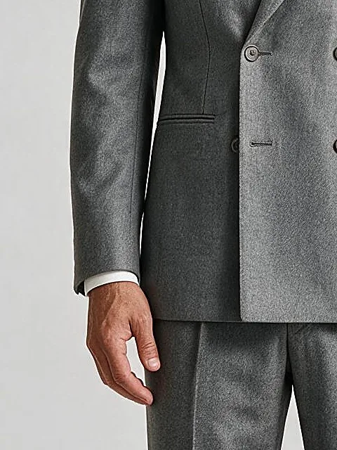 Light Grey Double-Breasted Super 110s Wool Suit, pocket detail