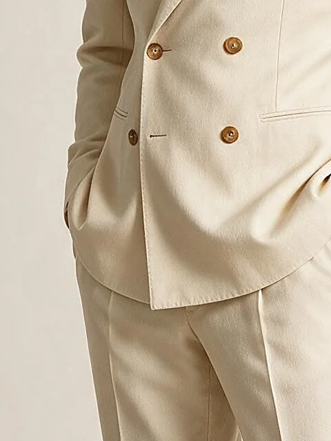 Light Beige Double-Breasted Super 110s Wool Suit, pocket detail