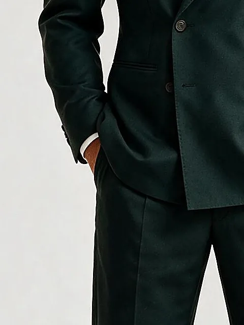 Green Double-Breasted Super 110s Wool Suit, pocket detail