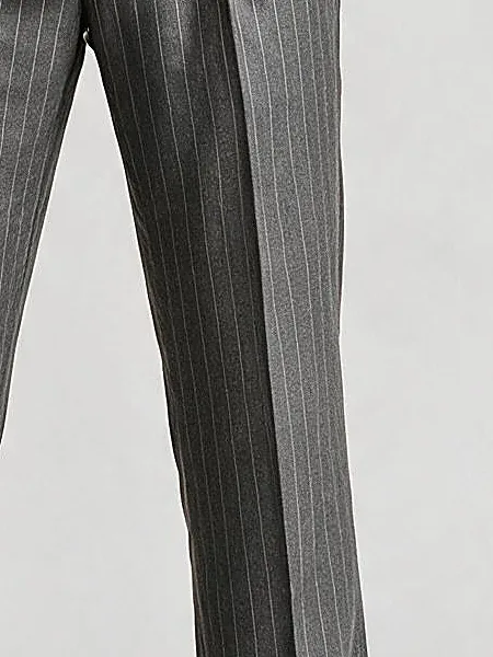 Grey Pinstripe Double-Breasted Super 110s Wool Suit, fabric close-up