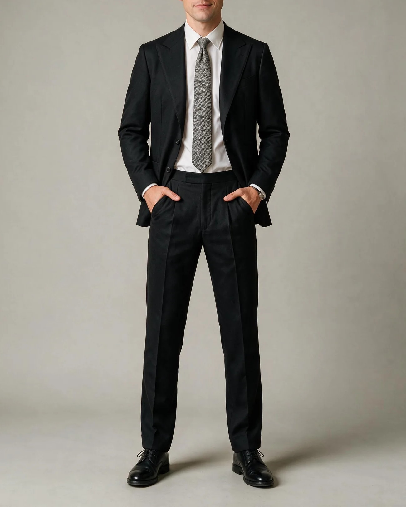 Black Super 110s Suit from Filarte, on model