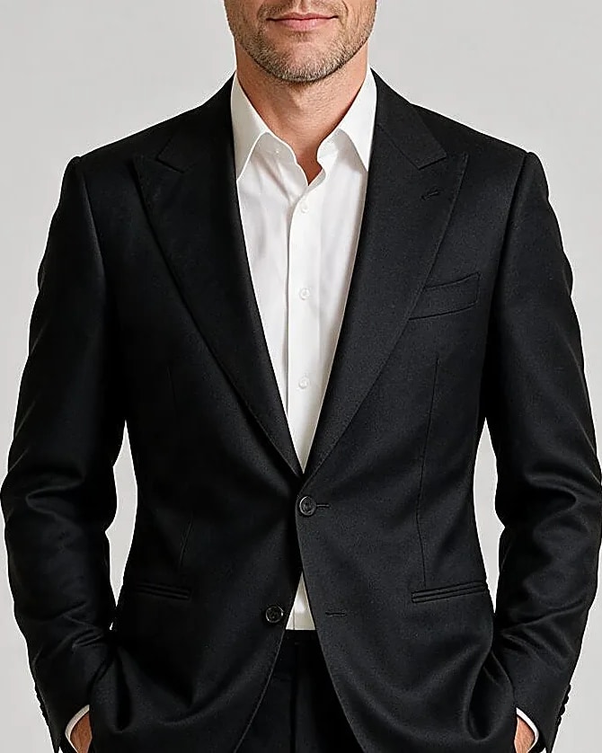 Black Suit from Dugdale, collar detail