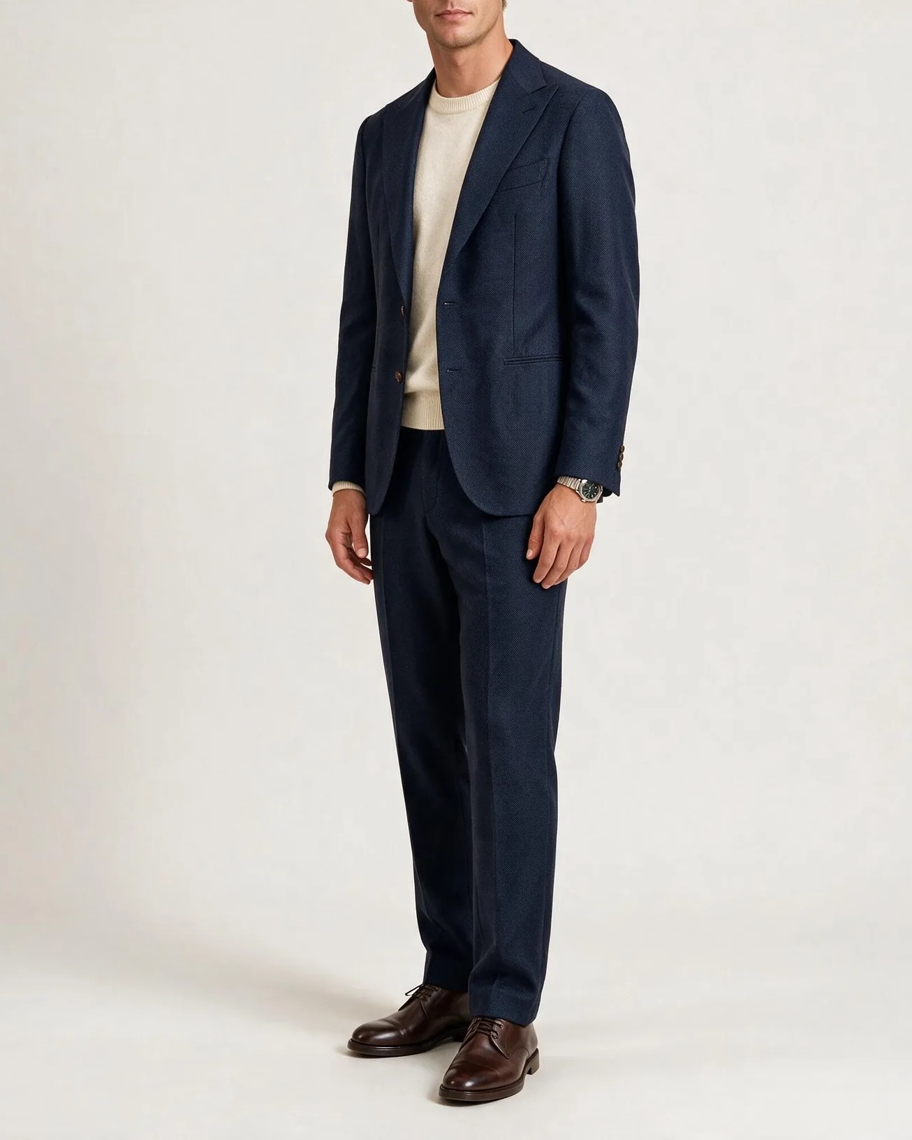 Dark Navy Super 130s Suit, on model