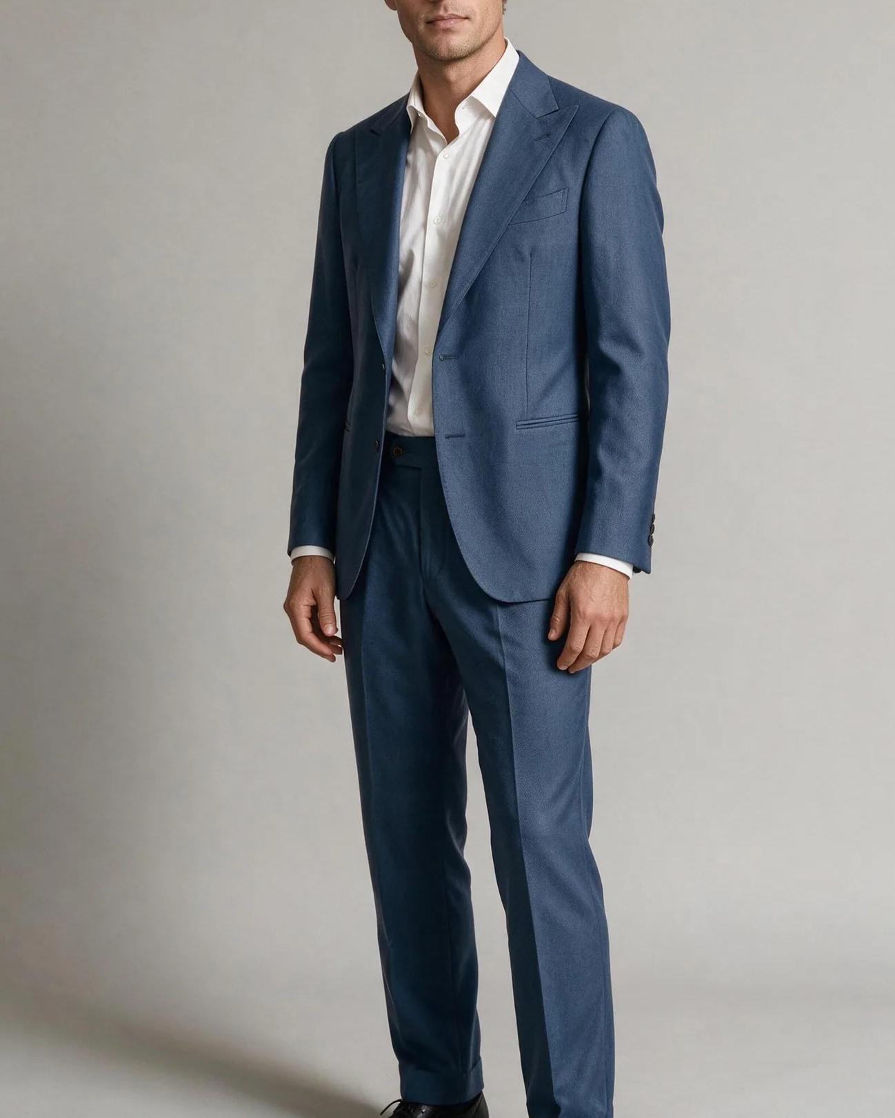 Dark Steel Blue Super 130s Suit, on model