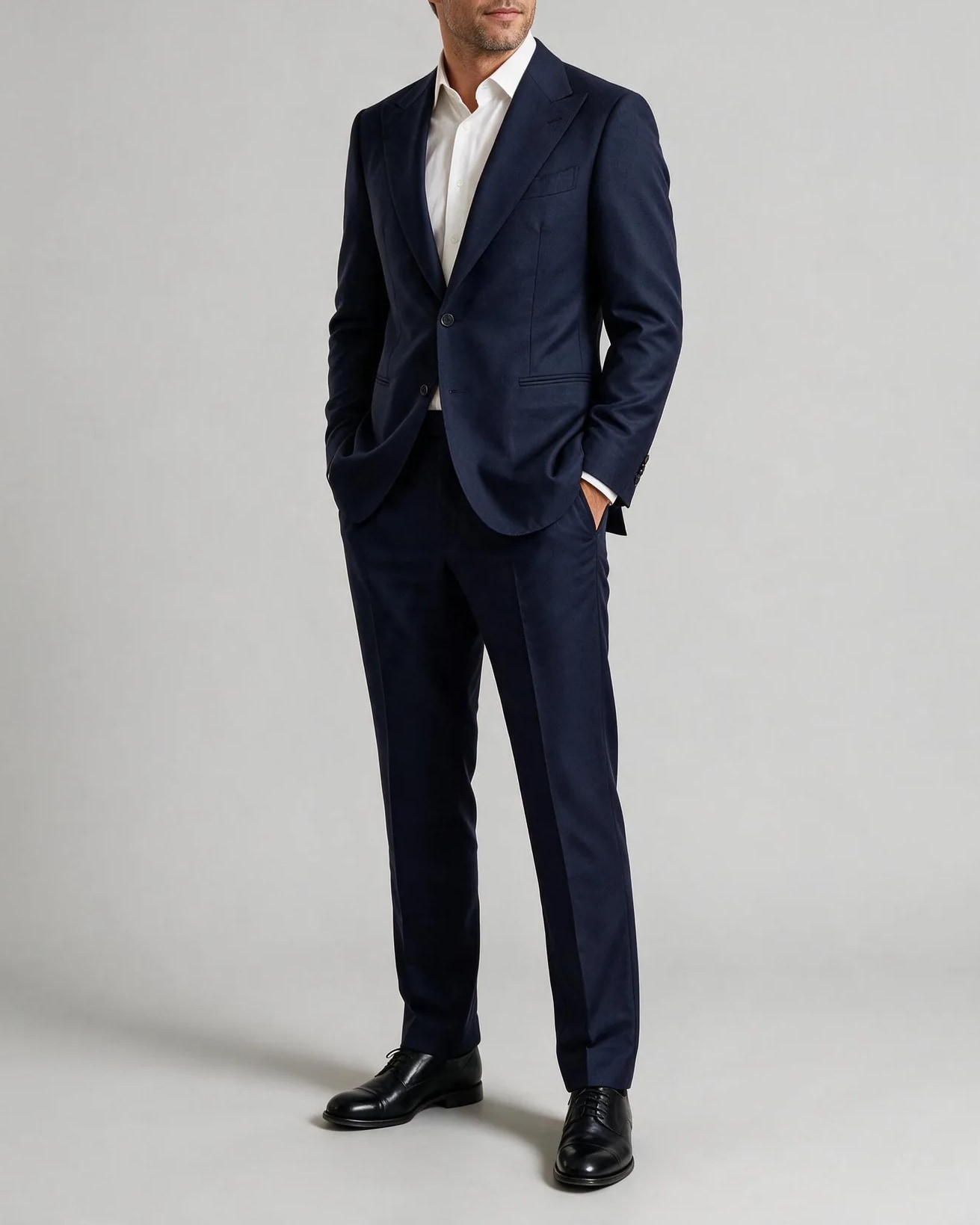 Navy Super 130s Suit, on model