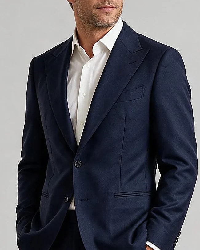 Navy Super 130s Suit, collar detail