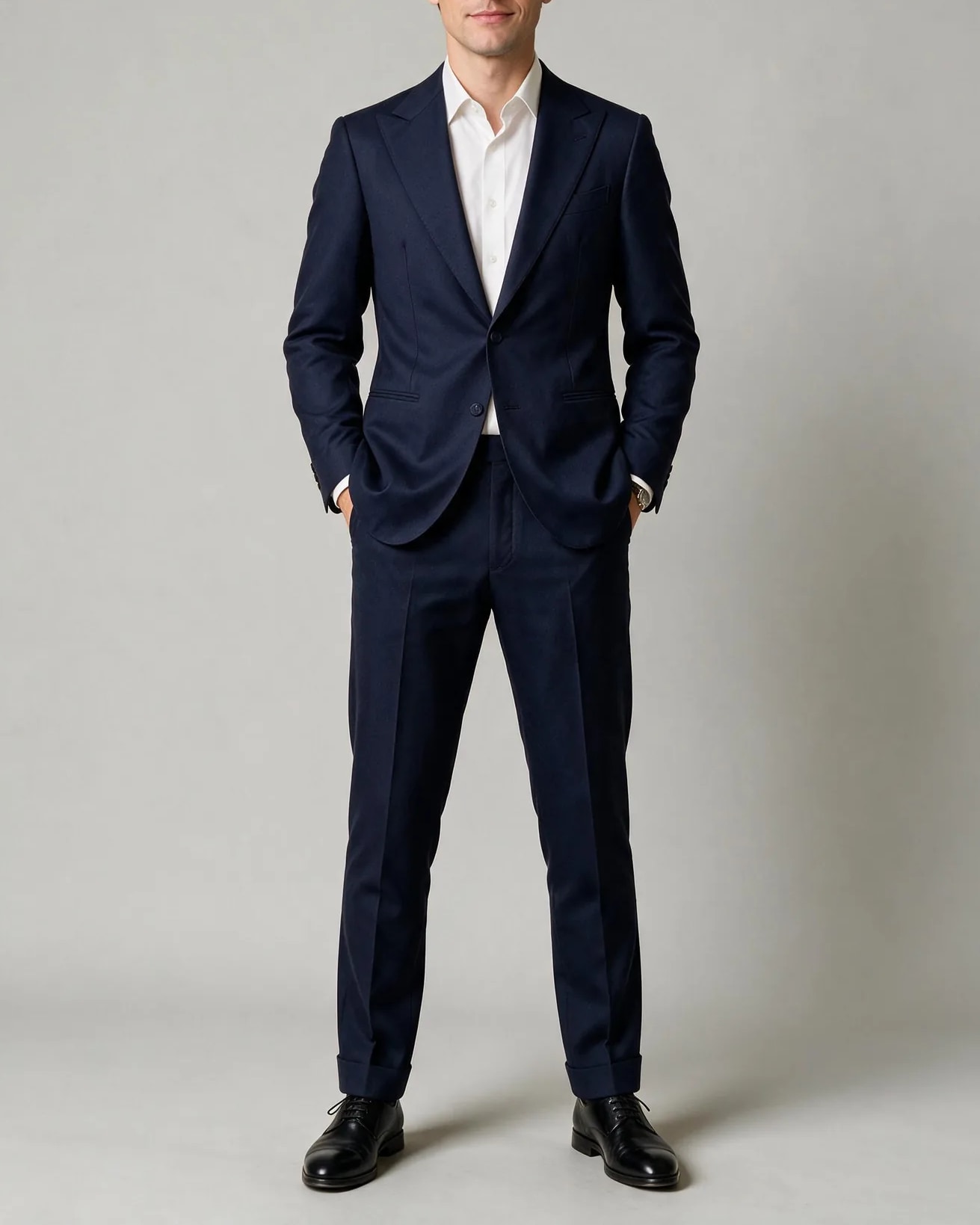 Navy Suit, on model