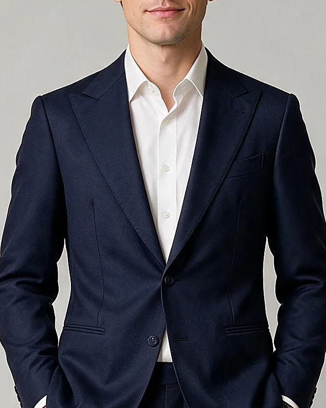 Navy Virgin Wool Suit, Navy Suit, collar detail