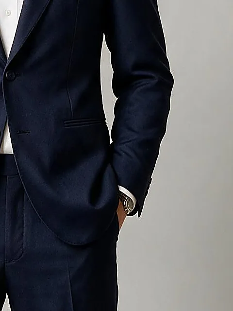 Navy Virgin Wool Suit, Navy Suit, pocket detail