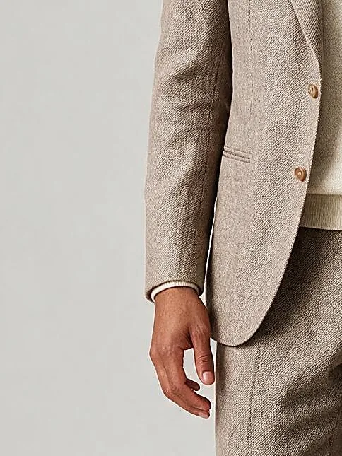 Taupe Herringbone Suit from Drago, cuff detail