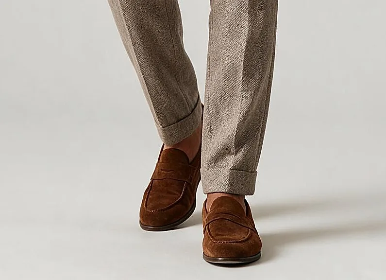 Taupe Herringbone Suit from Drago, hem detail