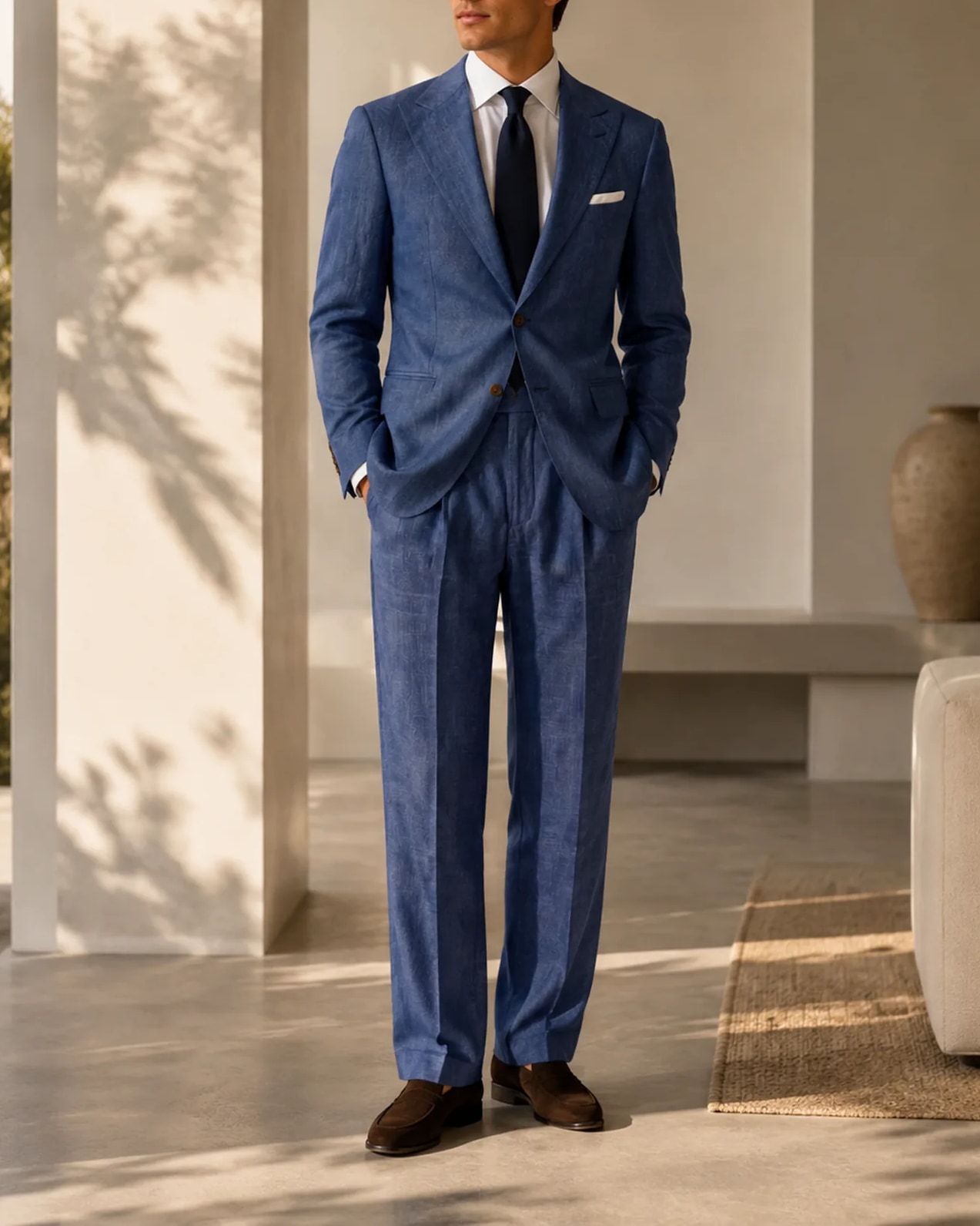 Medium Blue Suit, on model
