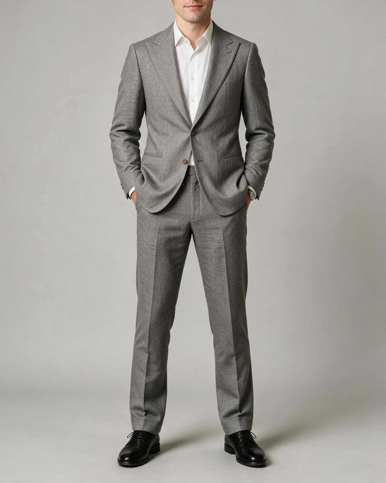 Light Grey Super 110s Suit, on model