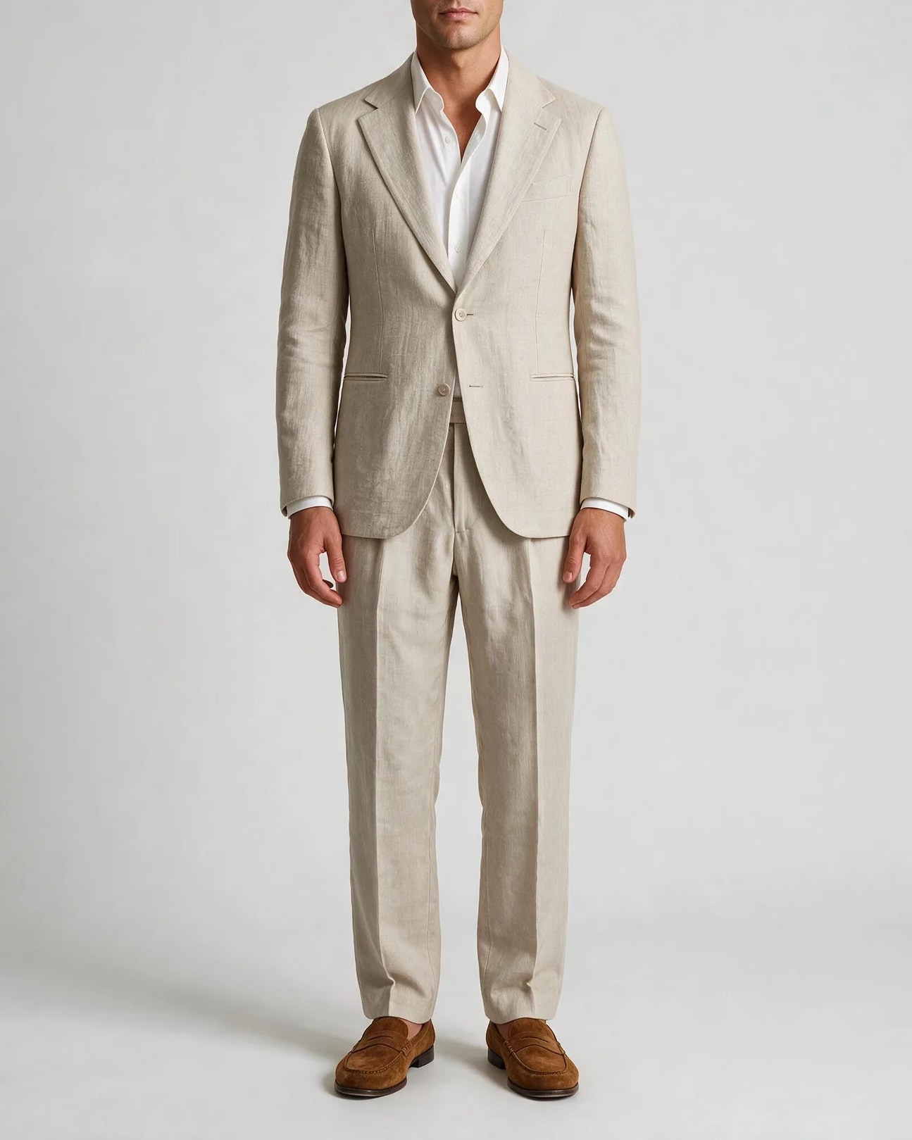 Cream Linen Suit from TBM / TFM, on model