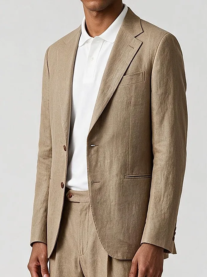 Taupe Brown Linen Suit, collar detail