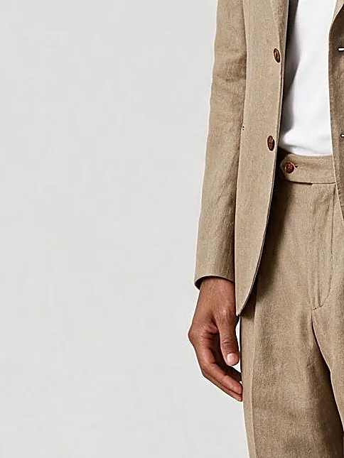 Taupe Brown Linen Suit, cuff detail