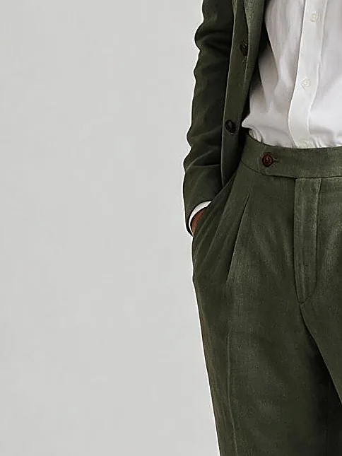 Dark Olive Linen Suit from TBM / TFM, cuff detail