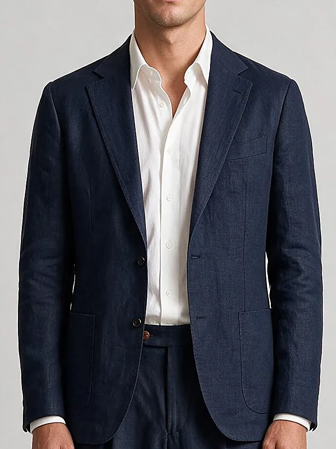 Dark Navy Linen Suit, collar detail