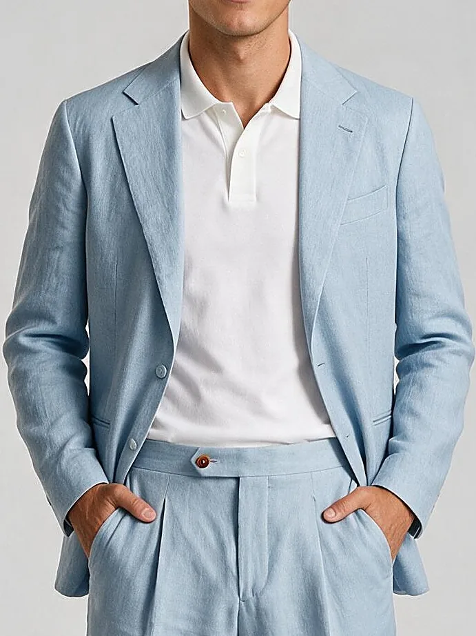 Dove Blue Linen Suit, collar detail