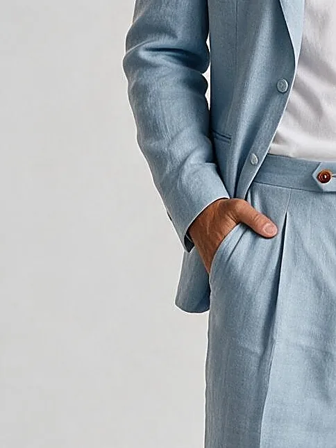 Dove Blue Linen Suit, cuff detail
