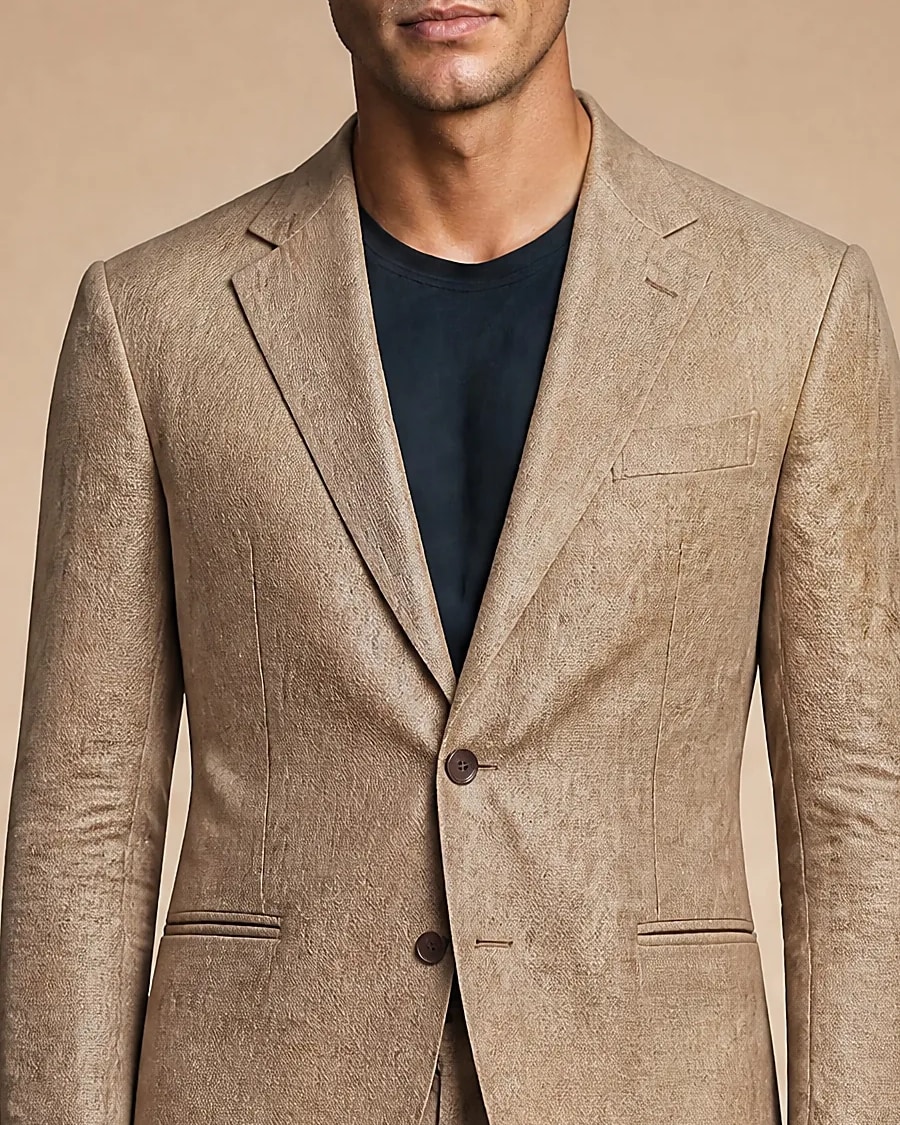 Sand Linen Suit from Brisbane Moss, collar detail