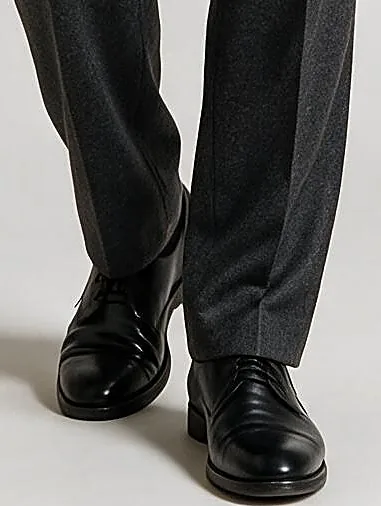 Charcoal Grey Double-Breasted Suit in English Wool, hem detail