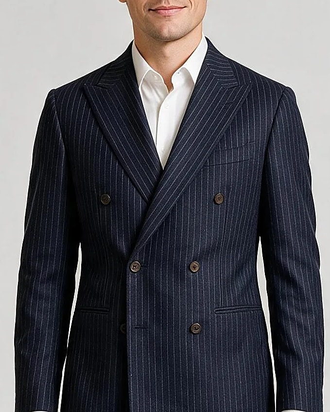 Dark Navy Pinstripe Double-Breasted Suit, collar detail