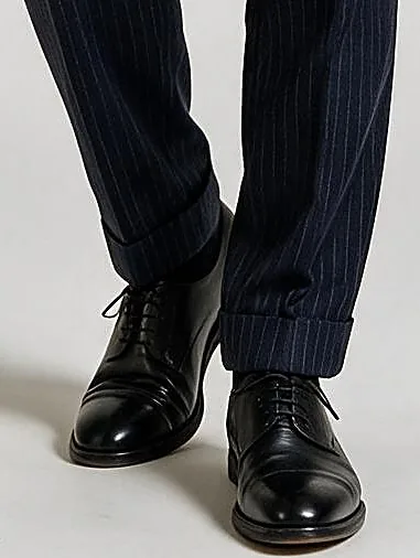 Dark Navy Pinstripe Double-Breasted Suit, hem detail