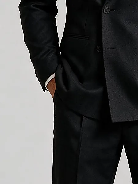 Black Double-Breasted Suit in Merino wool, pocket detail