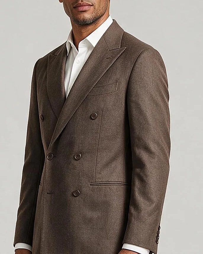 Brown Double-Breasted Flannel Suit, collar detail