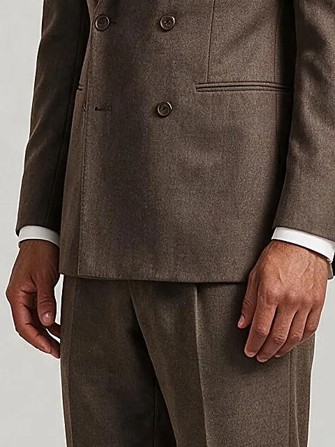 Brown Double-Breasted Flannel Suit, pocket detail