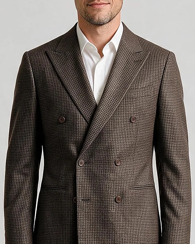 Brown Houndstooth Double-Breasted Suit, collar detail