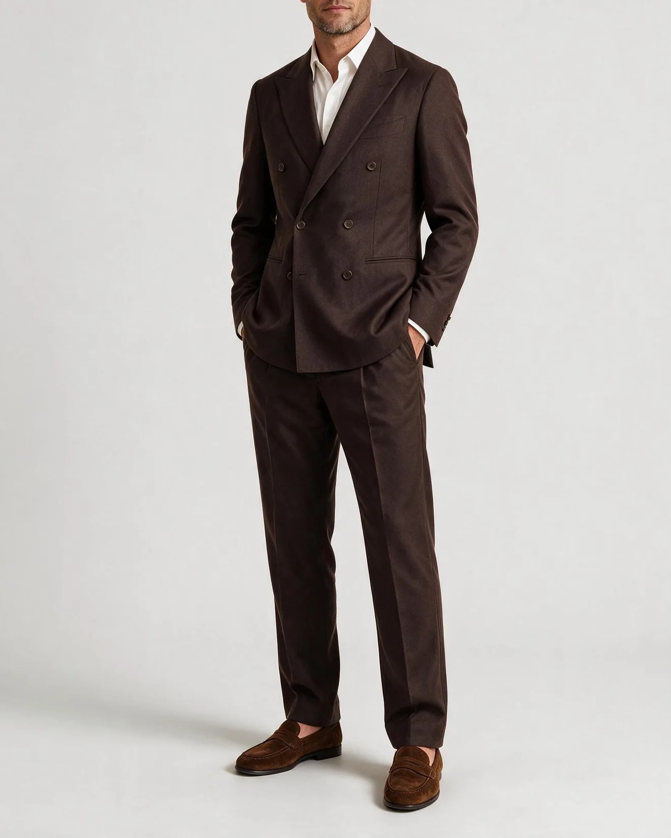 Chestnut Double-Breasted Suit, on model