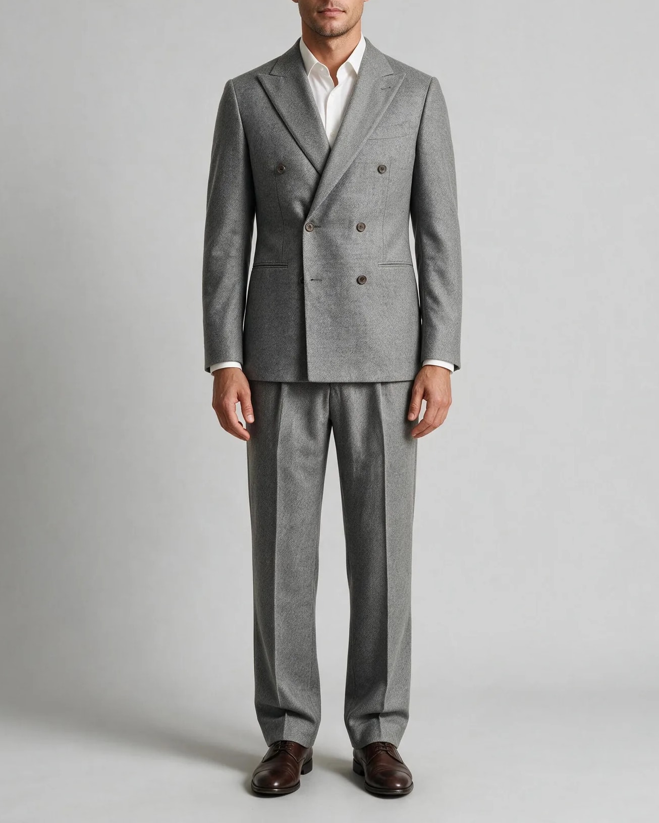 Mid-Grey Double-Breasted Suit, on model
