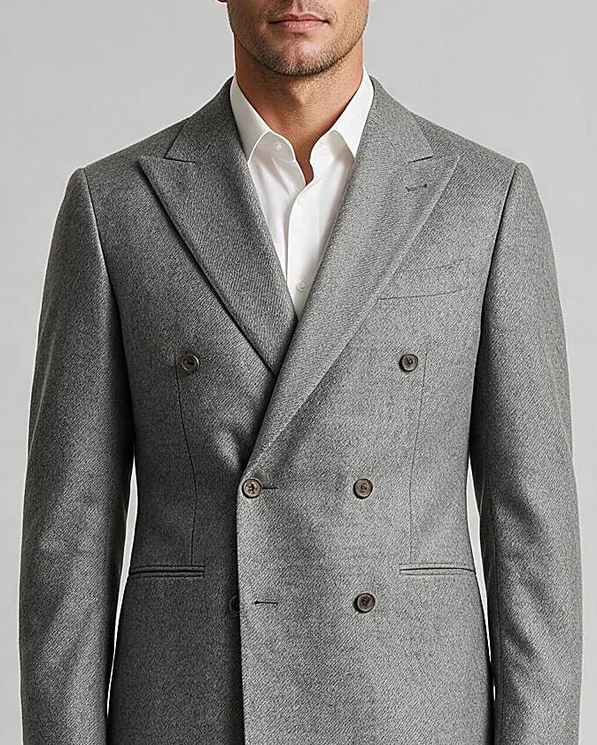 Mid-Grey Double-Breasted Suit, collar detail